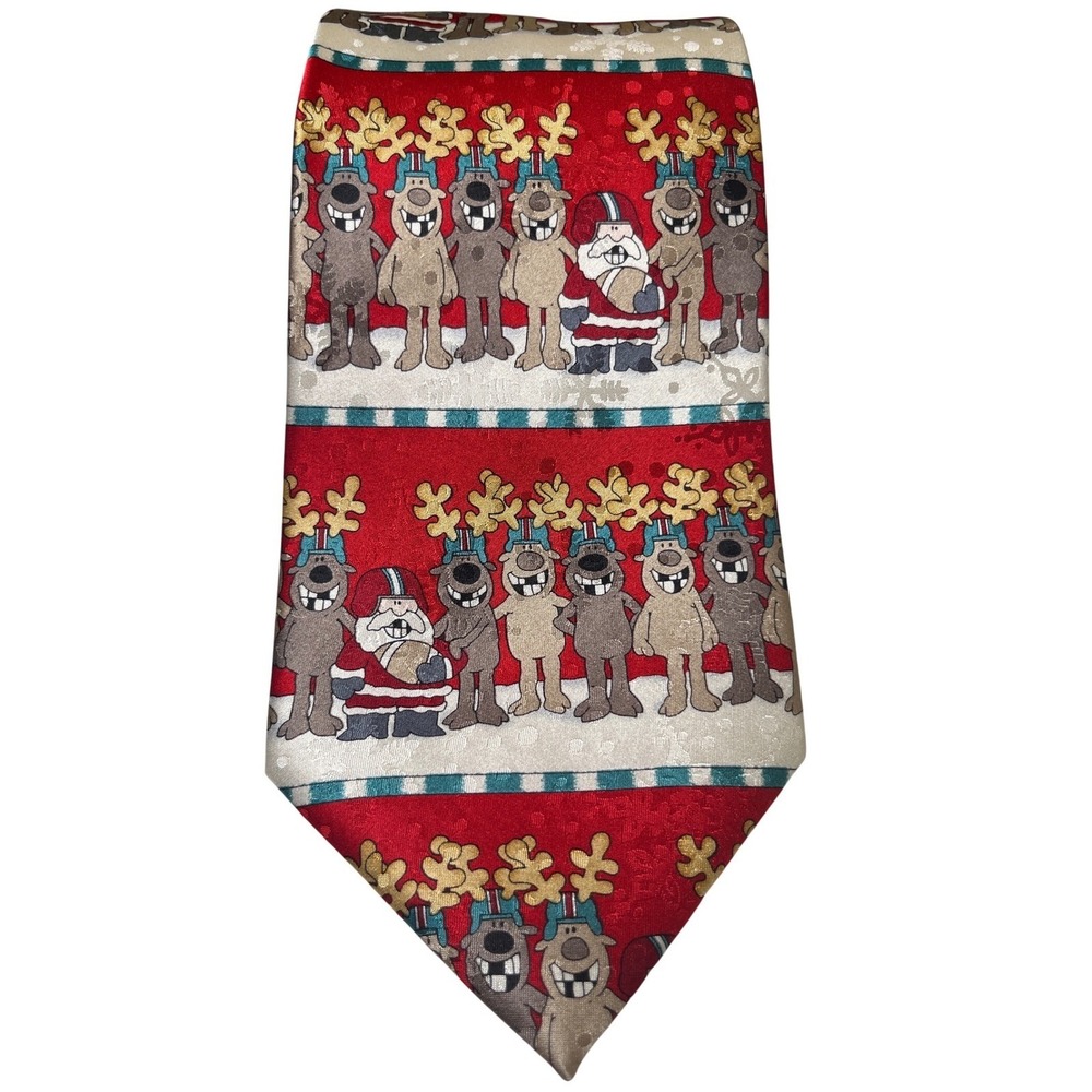 Christmas Football Santa Reindeer Silk Necktie Cartoon‎ Print American Greetings